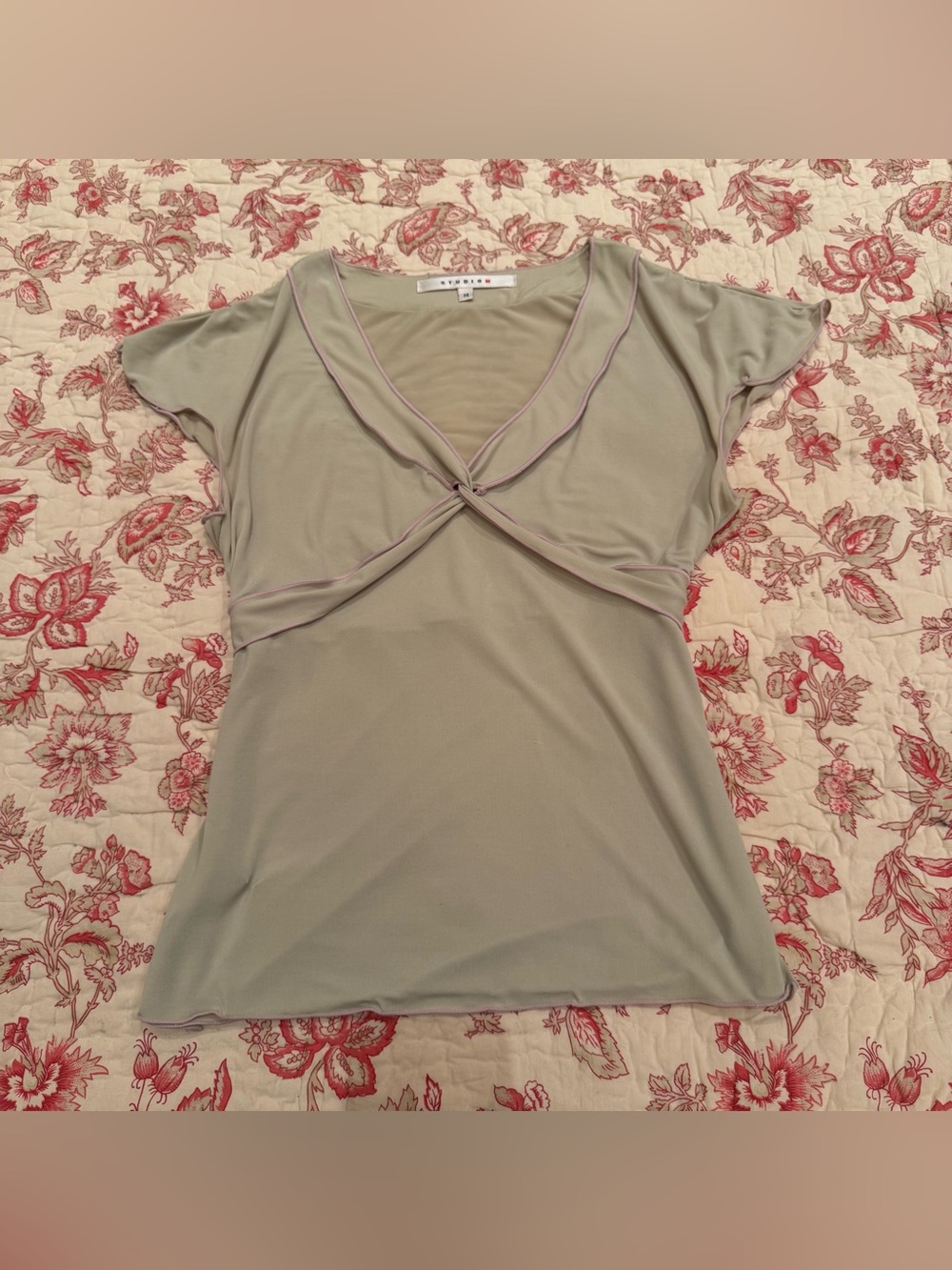 Studio M Pale Sage Top with Pink Floral Lining